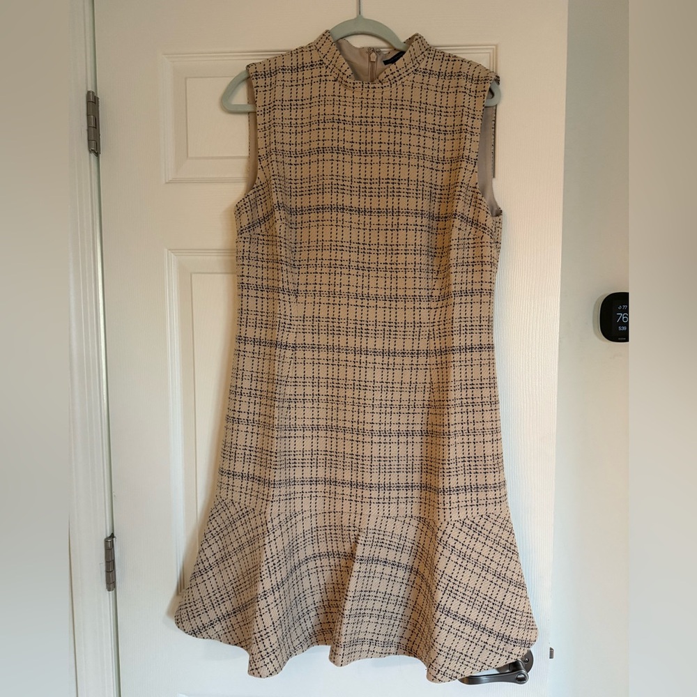 Ann Taylor Tan and Brown  Ruffled Midi Dress